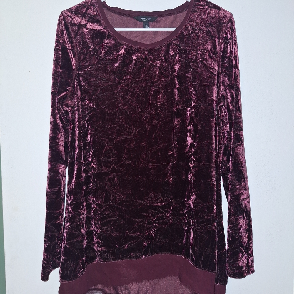 Vera Wang Velvet Long Sleeve Top in Rich Burgundy